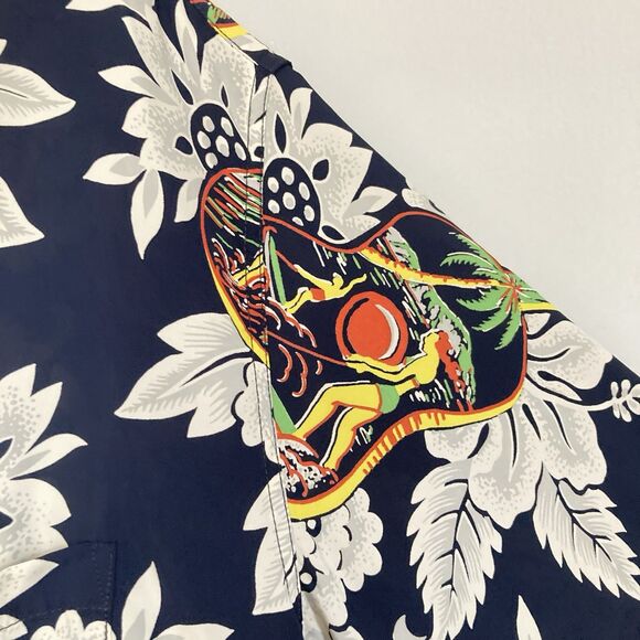 SUN SURF Aloha Hawaiian Shirt Large UKELELE MELODY Navy Rayon Made in Japan 2019 - Picture 4 of 11